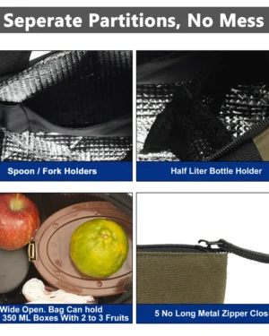 TOURGOD® Insulated Lunch Tote with Bottle & Spoon Holder