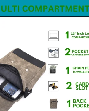 Retro Distorted Cotton Canvas Messenger Bag (Khaaki)