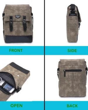 Retro Distorted Cotton Canvas Messenger Bag (Khaaki)