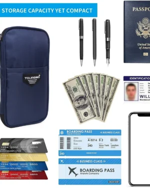 TOURGOD® Premium Passport Organizer – Passport Holder with 4 Passport Pockets, Credit Card Slots, Ticket Slot & Mobile Compartment – Ideal for Secure Man, Women, Family, Holiday & Business Travel (Blue)